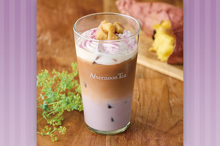 MARK IS みなとみらい アフタヌーンティー・ティールーム「栗とむらさき芋のショートケーキ／さつまいものミルクティー」