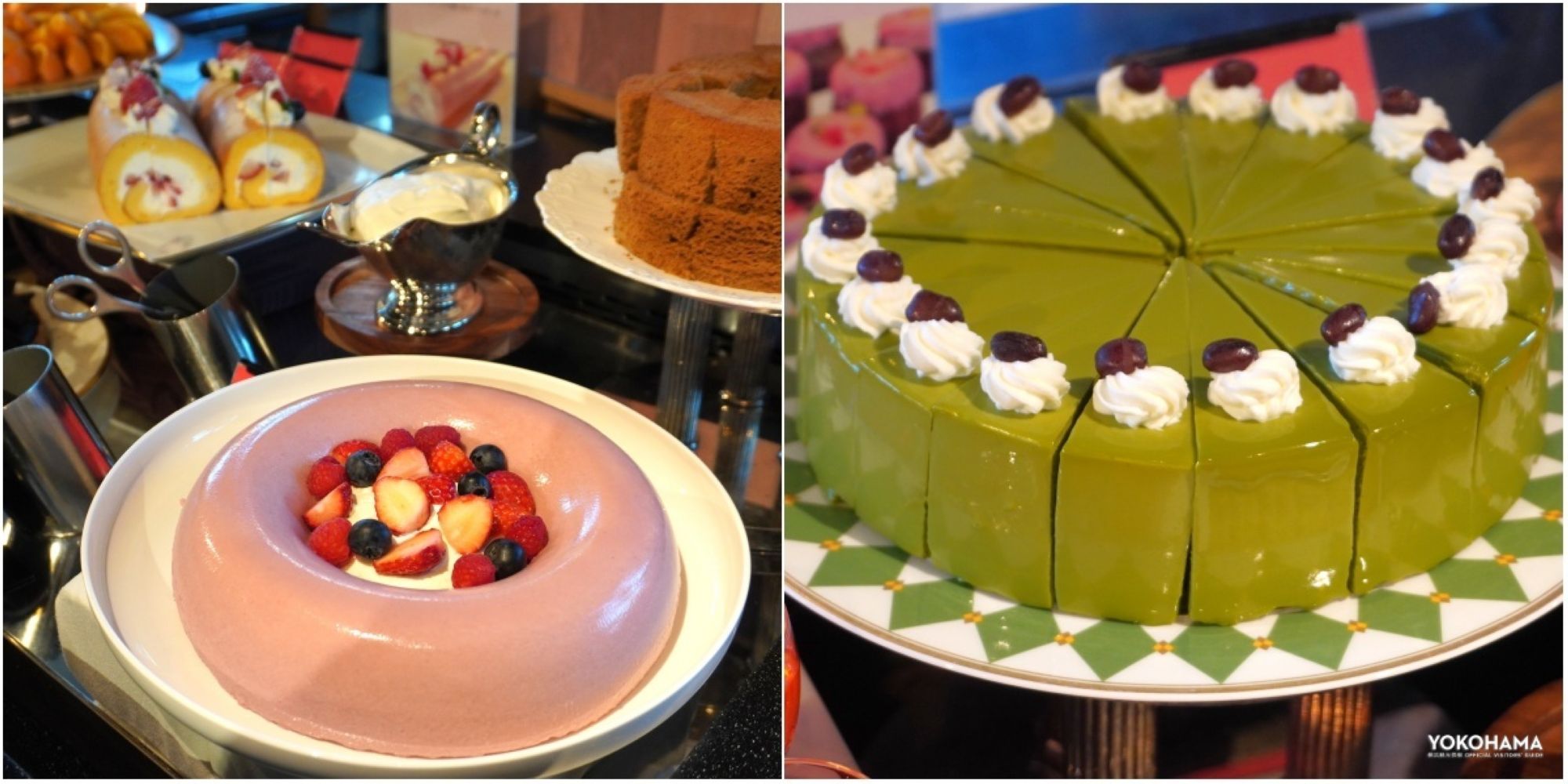 甘みと酸味が絶妙な「福岡のあまおうを使ったババロア」と、タンニンがマイルドな「足柄抹茶のムース」は、田中ペストリーシェフのおすすめ