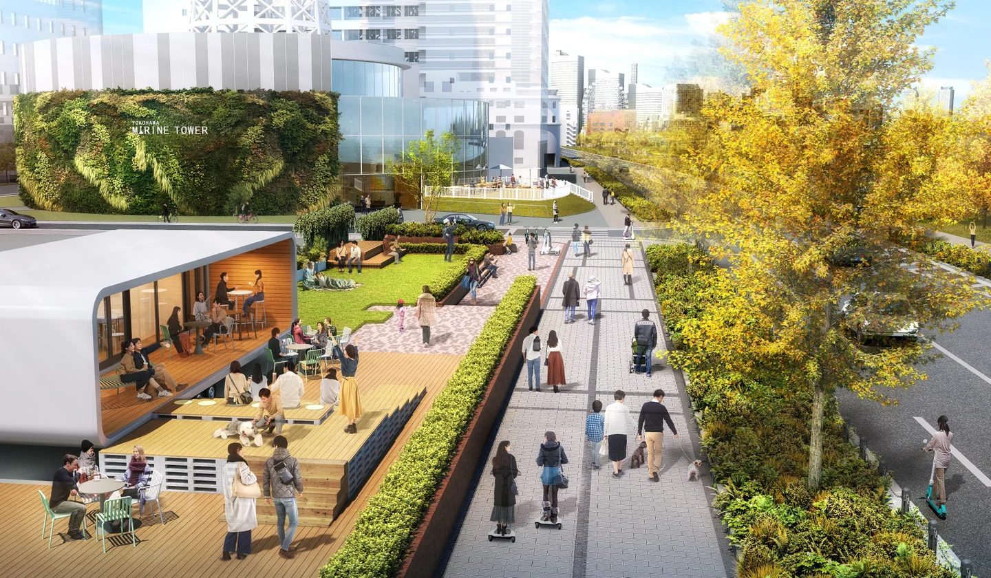 メルパルク横浜跡地にシェアモビリティ拠点やカフェを併設する「JP BAYSIDE HUB」が11/29(土)にオープン